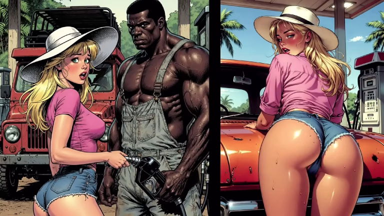 Anime Interracial : Grosse bite BBC dans une station service pour femme blanche