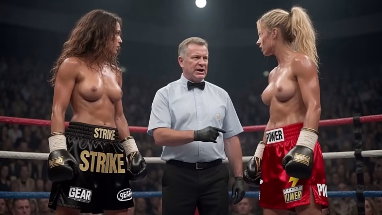 Femmes nues qui boxent en combat intense AI generated