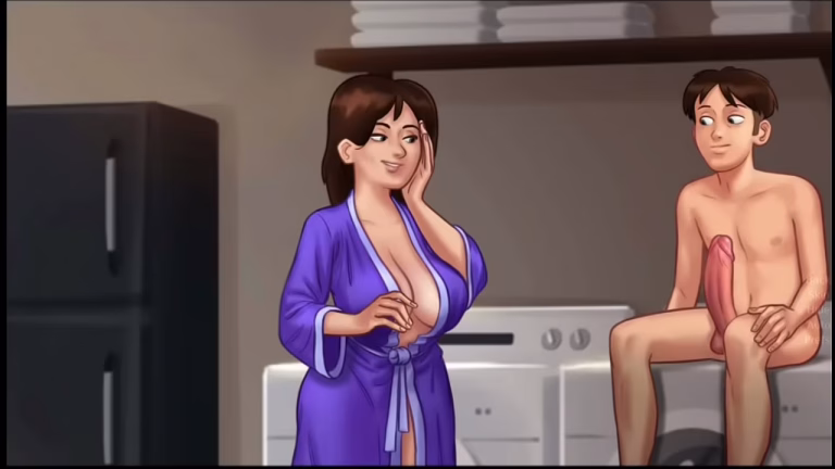 Hentai game : belle belle-mère aux gros seins qui s'excite