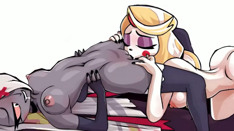 Hentai lesbique Charlie Morningstar et Vaggie s'embrassent et font du sexe