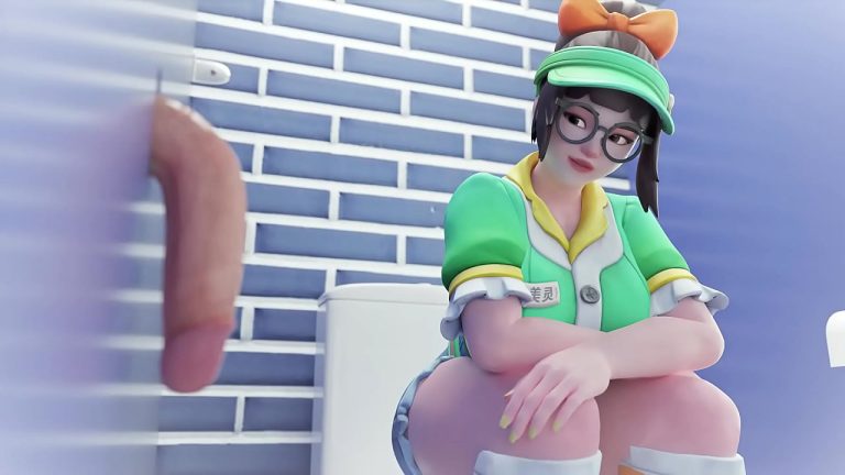 Mei de Overwatch jouissant par un gloryhole avec gros cumshot