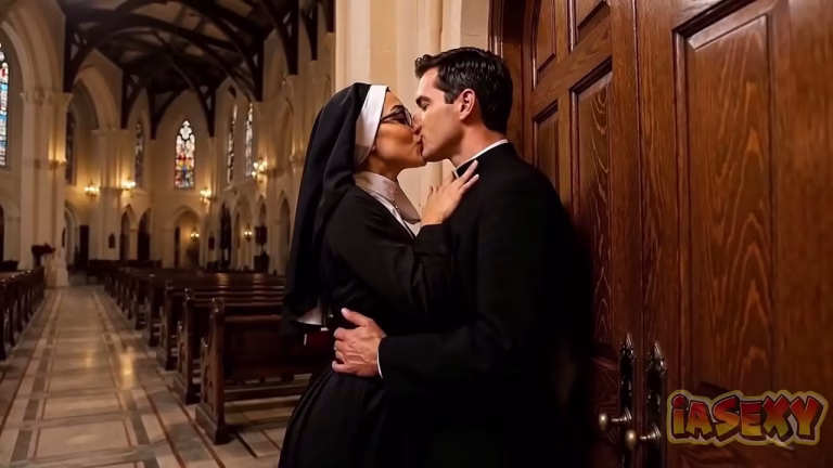 Prêtre et une nonne prostituée aux énormes seins en 3D