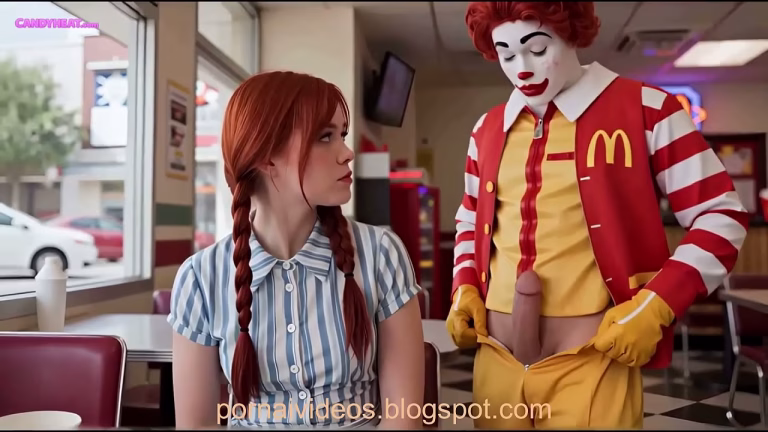 Sexe public au bar entre un clown et une serveuse excitée AI
